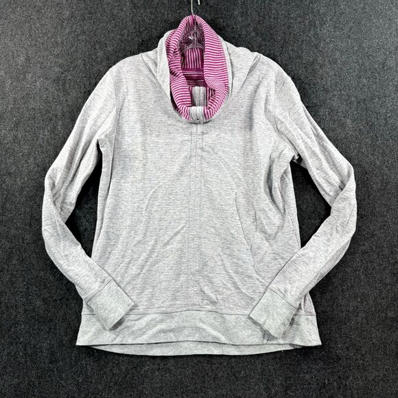 Lululemon In A Cinch Pullover Women's 8? Gray Pink Striped Reversible Cowl Neck - Picture 1 of 7